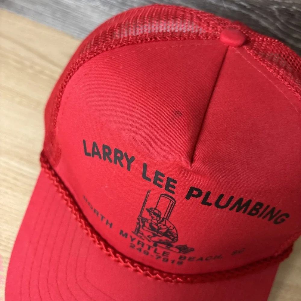 Vintage Larry Lee Plumbing Hat Cap Snap Back Mesh Trucker Advertising Mens 80s